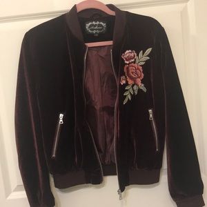 velvet zip up bomber jacket
